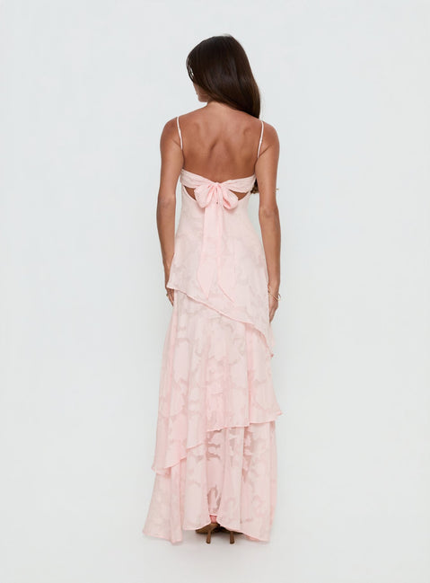 Lyricah Tiered Tie Back Maxi Dress Pink