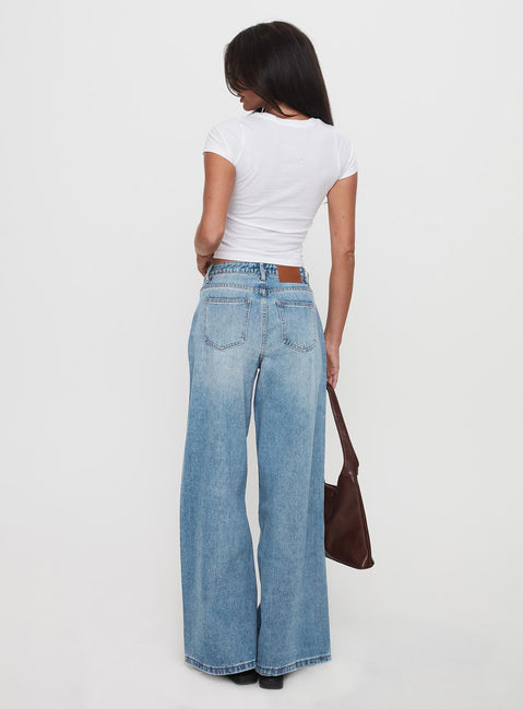 Ringer Low Rise Wide Leg Jeans Blue Mid Rise Jeans Jeans 