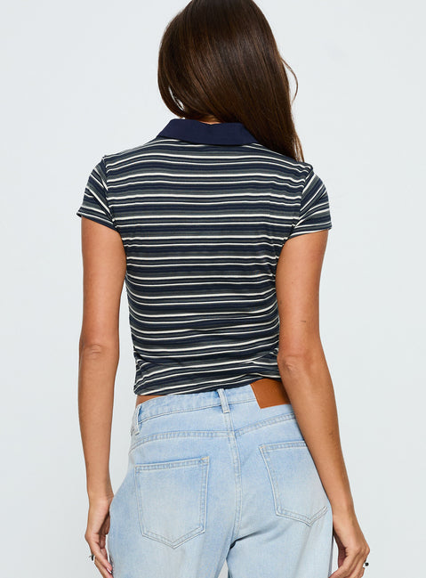 Sylvanna Collared Top Navy Stripe