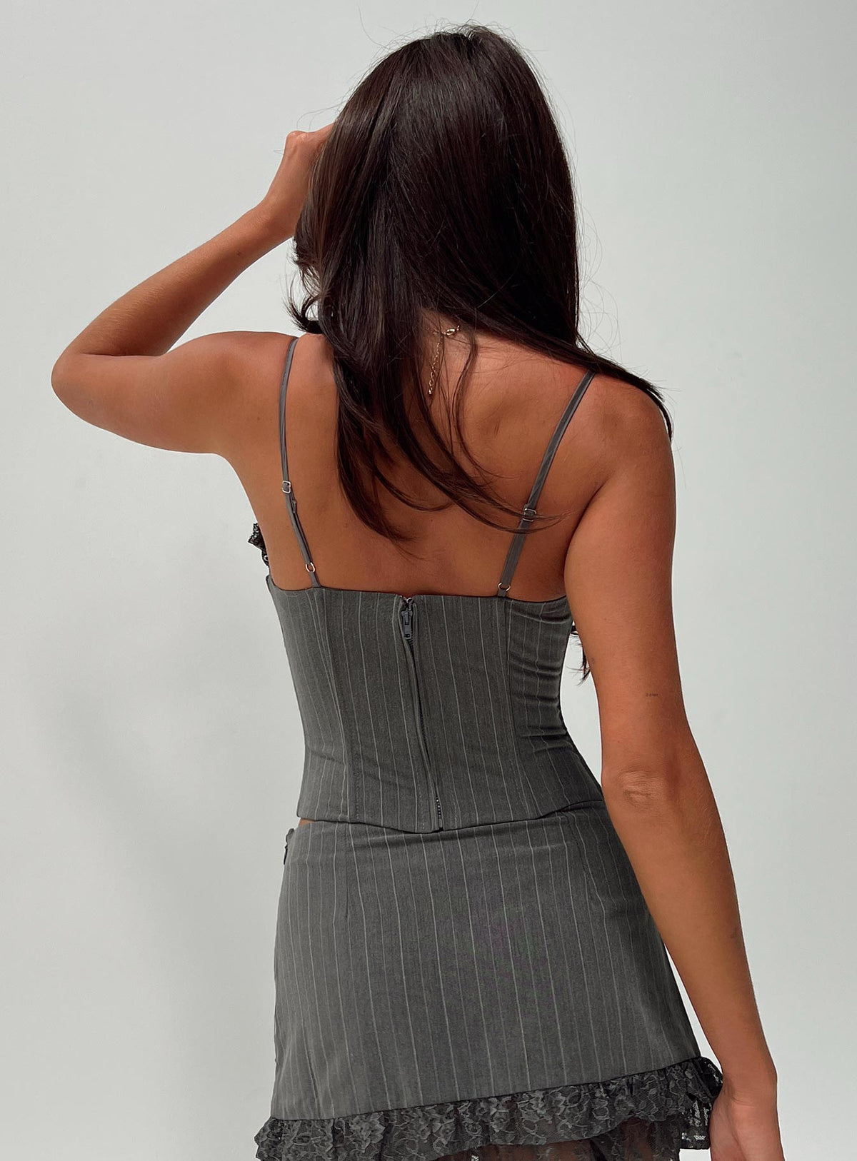 product Princess Polly Sleeveless High Neck  Ferran Corset Top Grey Pinstripe