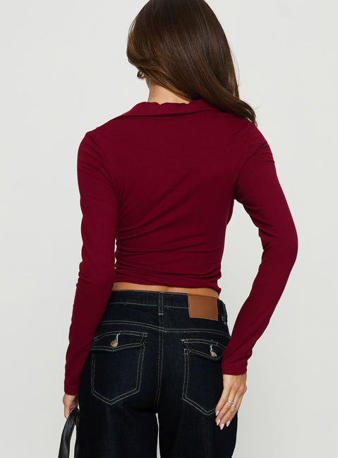 Philia Collared Wrap Top Red