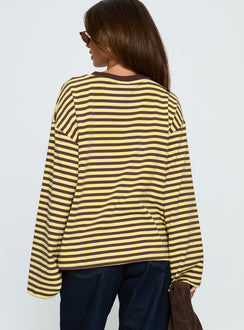 Settle Down Long Sleeve Top Yellow / Brown Stripe