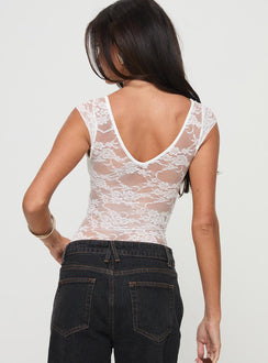 back view of model wearing Princess Polly Tantalize Bodysuit White Short Sleeve Bodysuit 