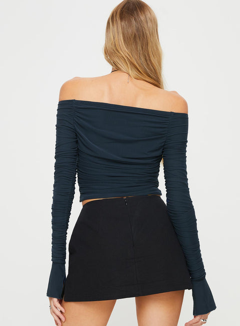 product Princess Polly Full Sleeves High Neck  Moreno Off The Shoulder Top Navy