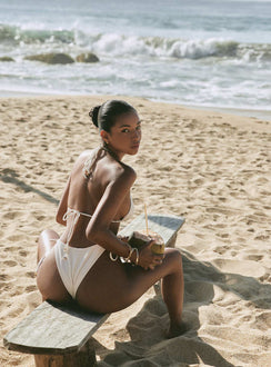 White Ribbed bikini bottoms Tie side design, cheeky style bottom, gold-toned hardware