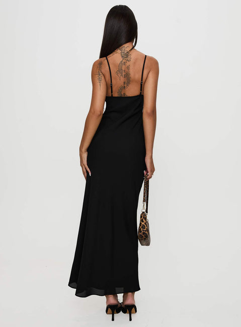 back view of model wearing Princess Polly Artea Maxi Dress Black Plunger 