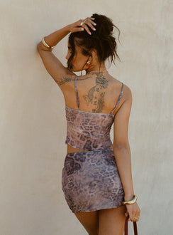 back view of model wearing Princess Polly Eustacia Mini Skirt Leopard Mini Skirts Skirts 