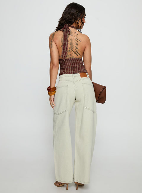 back view of model wearing Princess Polly Amargo Mid Rise Baggy Jeans Sage Wash Mid Rise Jeans Jeans 