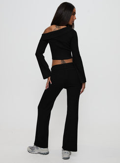 back view of model wearing Princess Polly Try Me Knit Pants Black Low Rise Pants Pants 