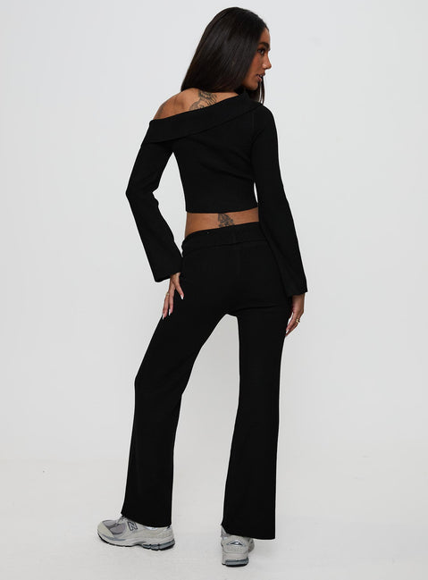 back view of model wearing Princess Polly Try Me Knit Pants Black Low Rise Pants Pants 
