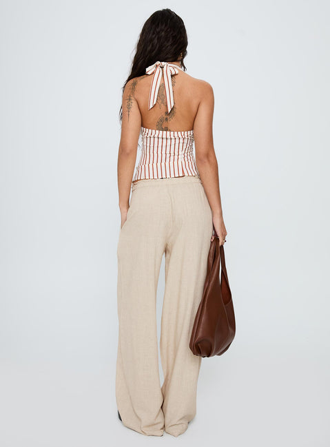 back view of model wearing Princess Polly Seascape Oversize Tie Pants Natural High Rise Pants Pants 