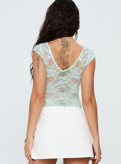 back view of model wearing Princess Polly Tantalize Bodysuit Blue Short Sleeve Bodysuit 