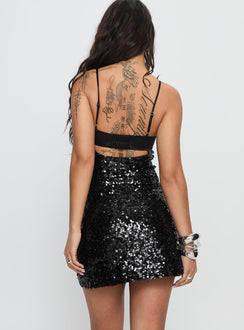 Alishia Satin Sequin Mini Dress Black