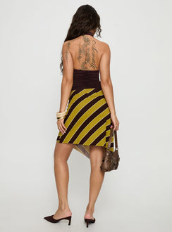 back view of model wearing Princess Polly Sherry Midi Skirt Stripe Retro Yellow Midi Skirts Skirts 