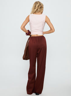 back view of model wearing Princess Polly Dorie Straight Leg Pants Chocolate High Rise Pants Pants 
