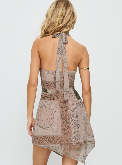 Spartacus Halter Mini Dress Brown / Multi