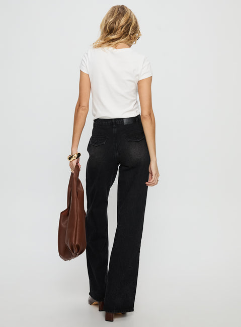 Carianne Low Rise Wide Leg Jeans Washed Black Mid Rise Jeans Jeans 