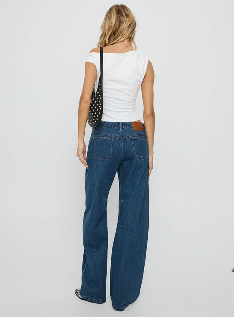 Tippie Low Rise Barrel Leg Jeans Mid Wash Mid Rise Jeans Jeans 
