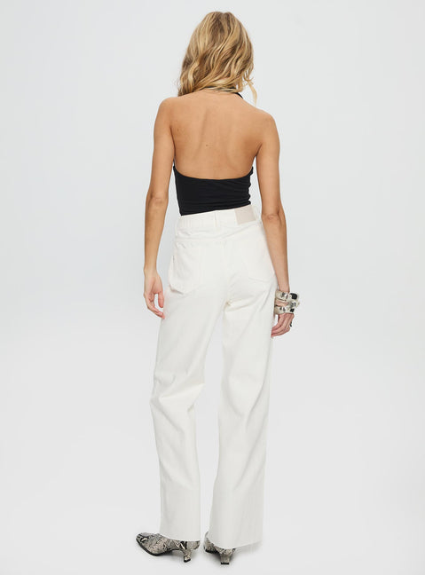 back view of model wearing Princess Polly Henesey High Rise Straight Leg Jeans White Wash High Rise Jeans Jeans 