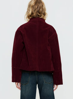 Jessalynn Faux Suede Zip Through Jacket Burgundy