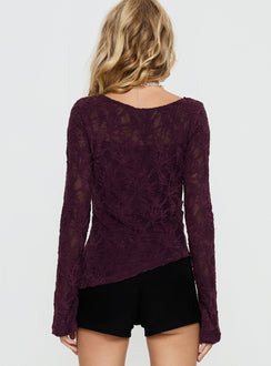 Branna Ruched Lace Long Sleeve Top Plum