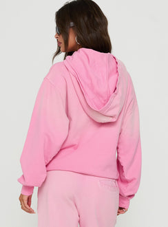 Displaying the AT Pullover Oversized Hoodie in Washed Pink womens-jumpers with long length and hooded neckline back view of model wearing Princess Polly