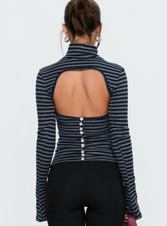 Temika Long Sleeve Backless Top Navy Stripe