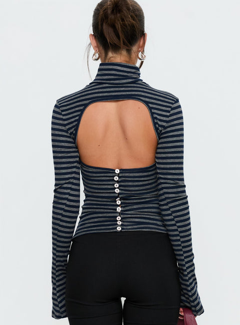 Temika Long Sleeve Backless Top Navy Stripe