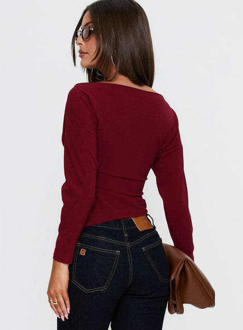Cieara Off Shoulder Long Sleeve Top Burgundy