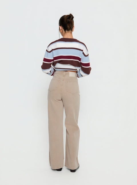 back view of model wearing Princess Polly Nicolo High Rise Straight Leg Jeans Concrete High Rise Jeans Jeans 