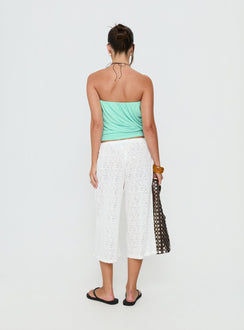 Crafted with the Kiss Me Quick 3/4 Lace Drawstring Pants White in womens regular pants with mid-rise waist back view of model wearing Princess Polly