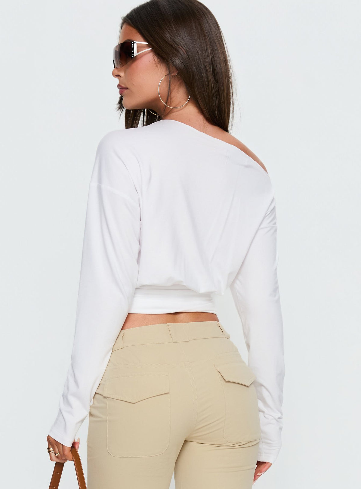 Ashlinn Off Shoulder Long Sleeve Drapey Top White