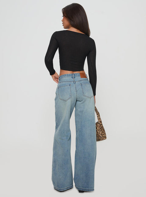 Demie Mid Rise Wide Leg Jeans Light Blue Wash Low Rise Jeans Jeans 