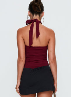 back view of model wearing Princess Polly Bridey Cut Out Bodysuit Red Sleeveless Bodysuit 