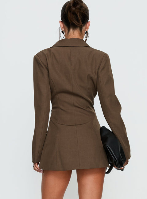 Kealy Plunge Neck Blazer Playsuit Brown