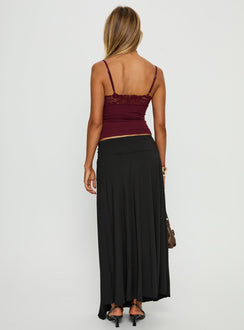 back view of model wearing Princess Polly Nola Hardware Slit Maxi Skirt Black Skirts 