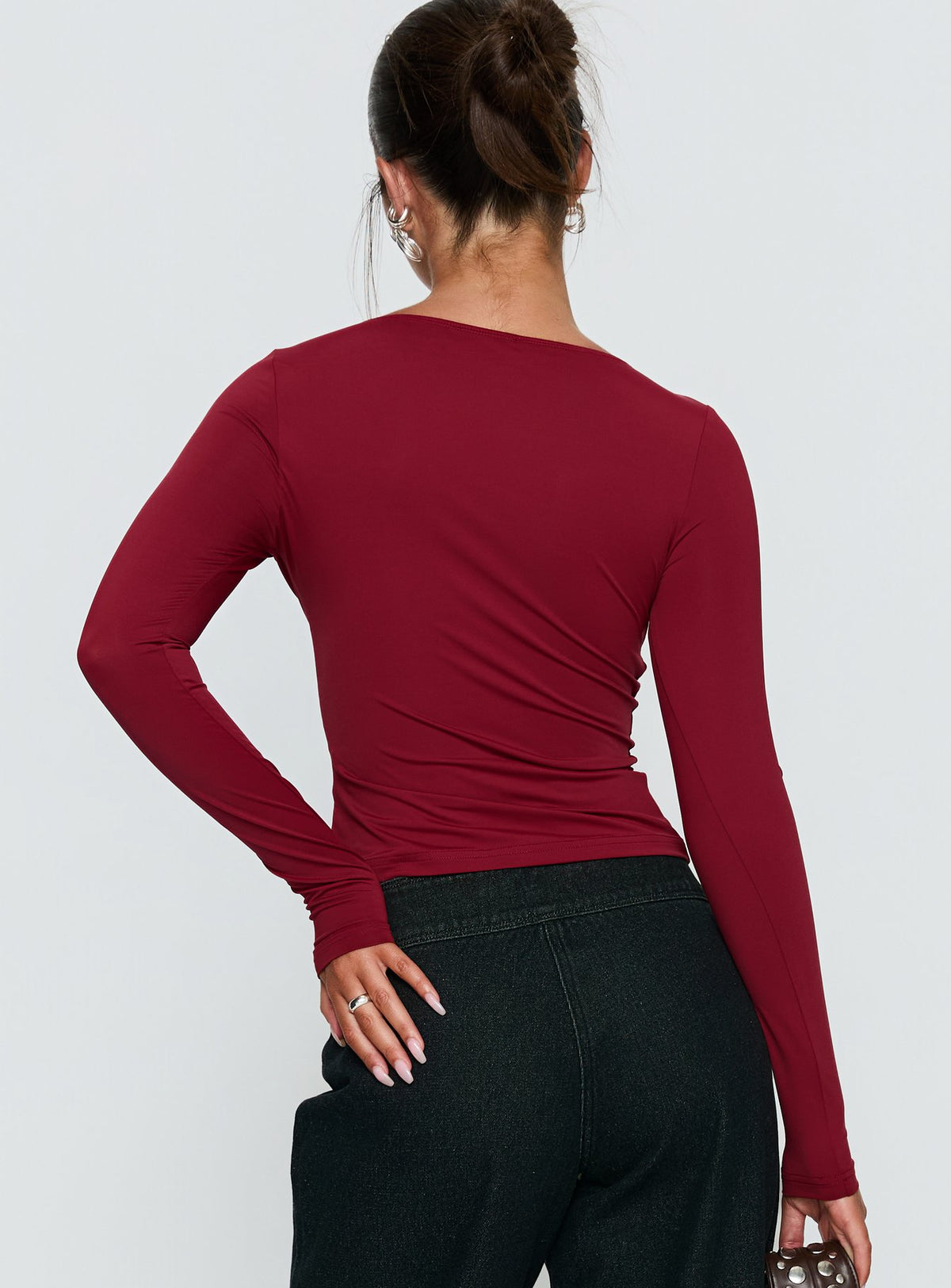 Crowded Room Button Up Long Sleeve Top Wine