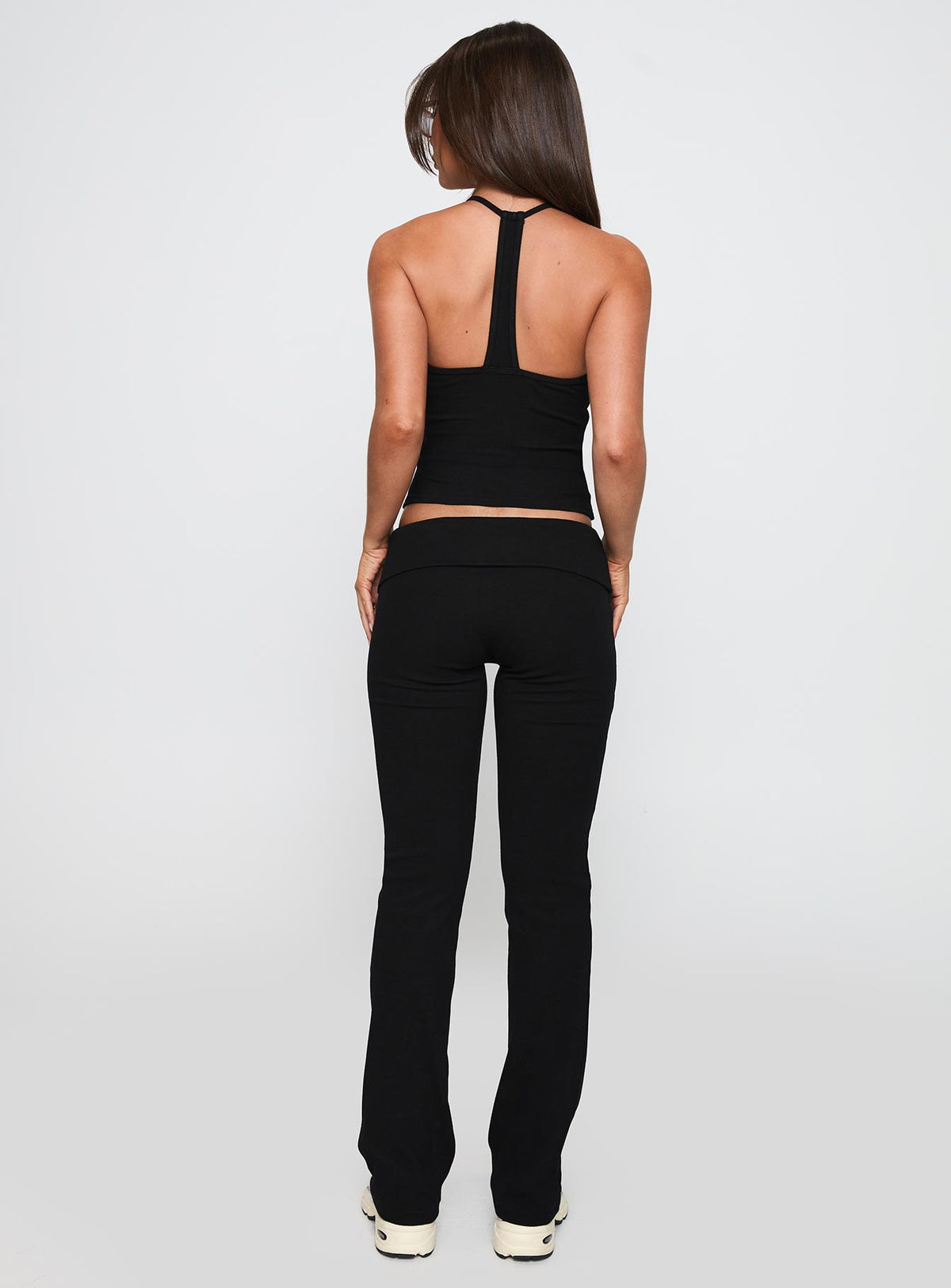 back view of model wearing Princess Polly Truth Be Told Straight Leg Pant Black Low Rise Pants Pants 
