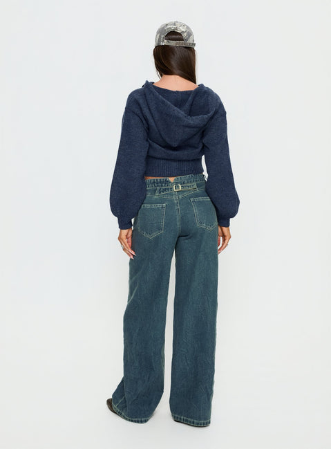 back view of model wearing Princess Polly Shanna Relaxed Low Rise Jeans Acid Raw Wash Mid Rise Jeans Jeans 