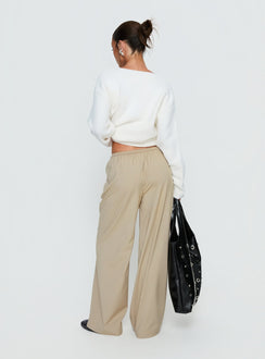 back view of model wearing Princess Polly Ketrina Tie Waist Pants Beige Plaid Mid Rise Pants Pants 