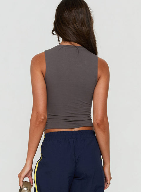 Camrynn High V Boxy Tank Top Slate