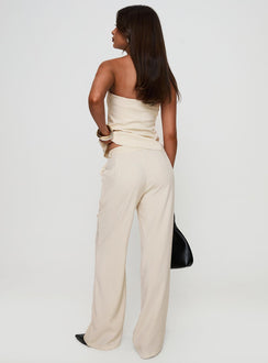 back view of model wearing Princess Polly Irresistible Wide Leg Pant Cream Petite High Rise Pants Pants 