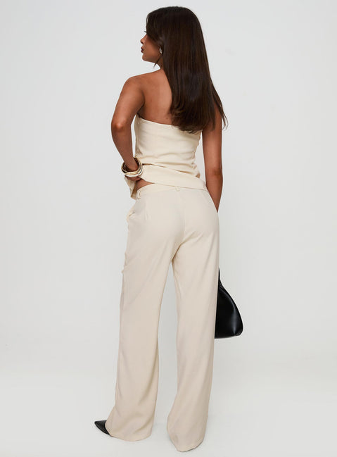 back view of model wearing Princess Polly Irresistible Wide Leg Pant Cream Petite High Rise Pants Pants 