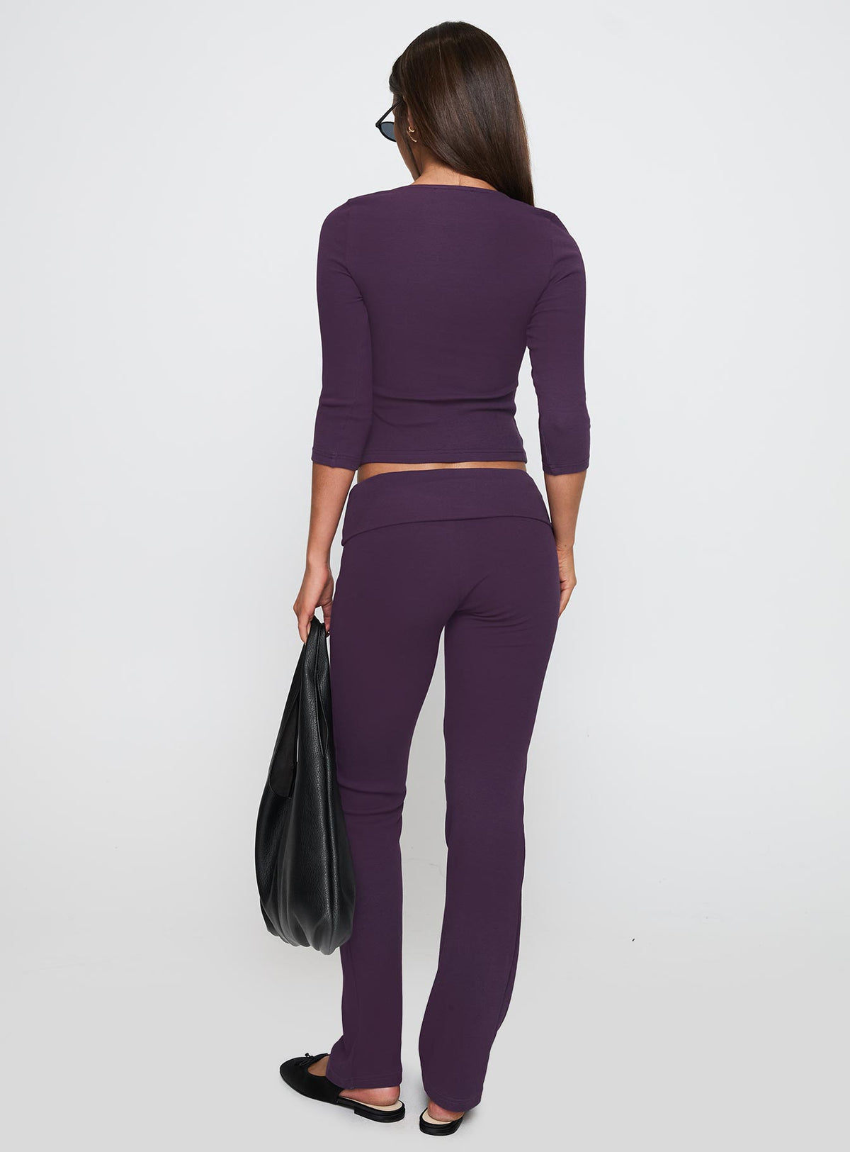 back view of model wearing Princess Polly Truth Be Told Straight Leg Pant Purple Low Rise Pants Pants 