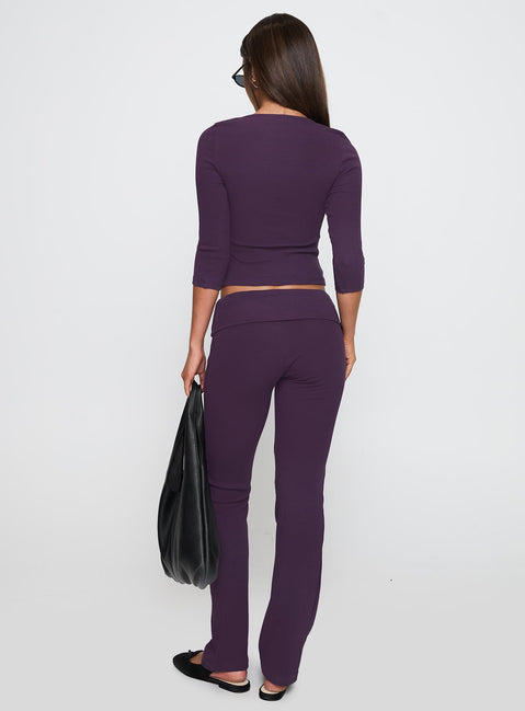back view of model wearing Princess Polly Truth Be Told Straight Leg Pant Purple Low Rise Pants Pants 