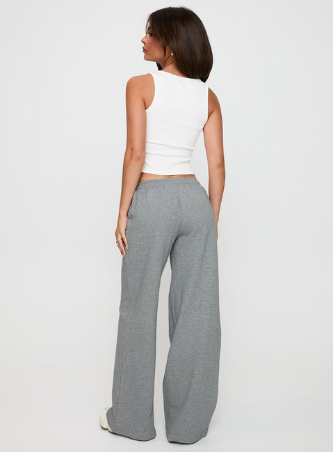 back view of model wearing Princess Polly All Day Straight Leg Sweatpants Grey Marle Low Rise Pants Pants 