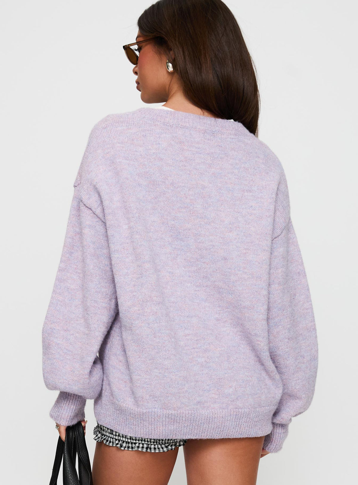 back view of model wearing Princess Polly Ryanna Sweater Lilac Longline Jumpers Jumpers 