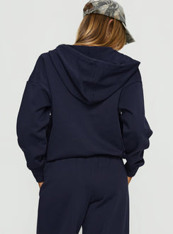 back view of model wearing Princess Polly All Day Oversized Hoodie Navy cropped Jumpers 