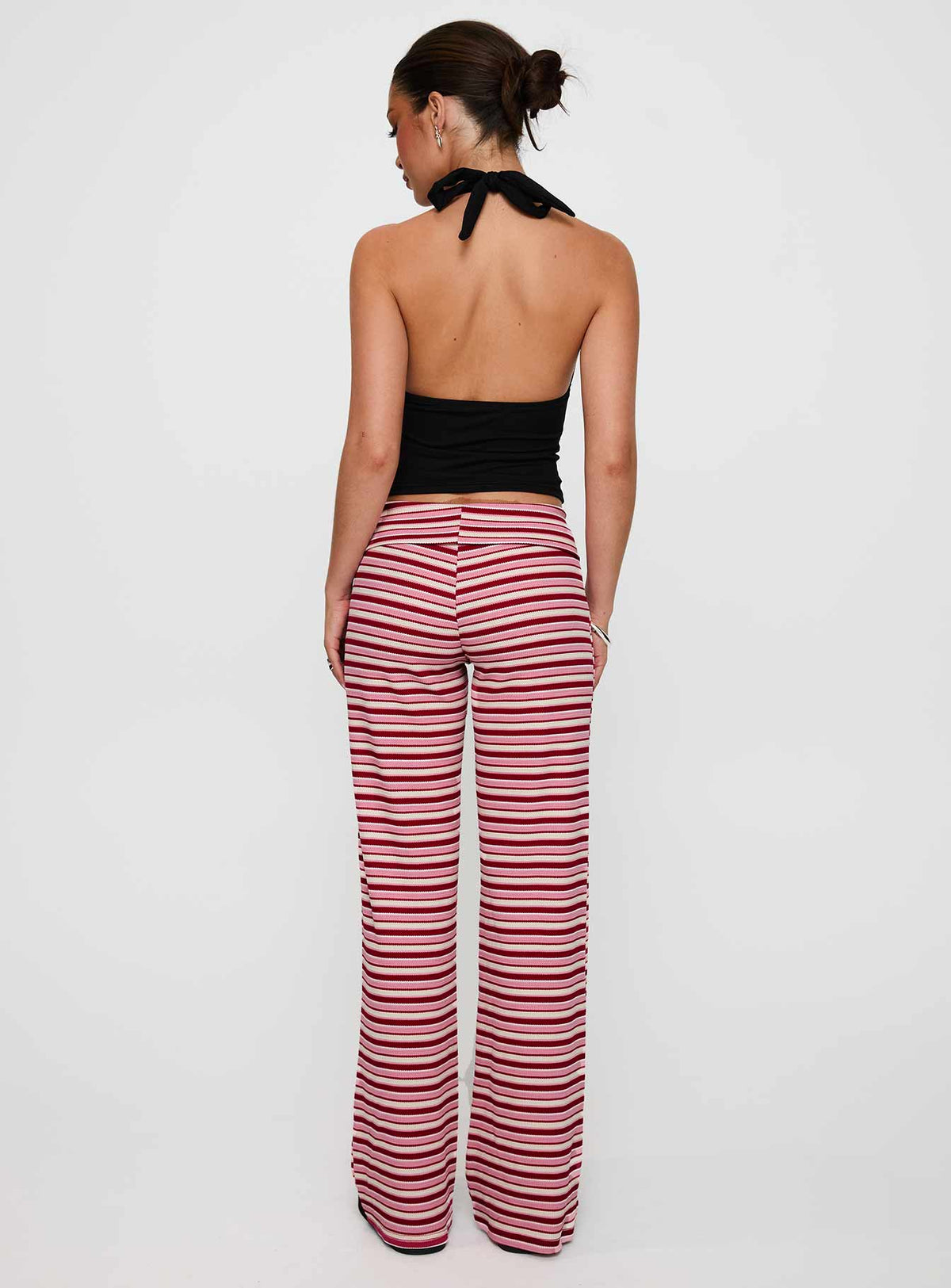 back view of model wearing Princess Polly Dreamgirl Folded Pant Pink Multi Mid Rise Pants Pants 