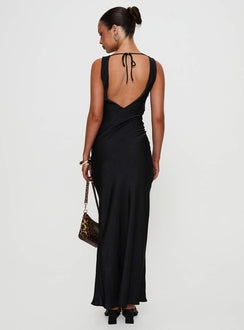 back view of model wearing Princess Polly Make Memories Cowl Neck Maxi Dress Black Cowl Neck 